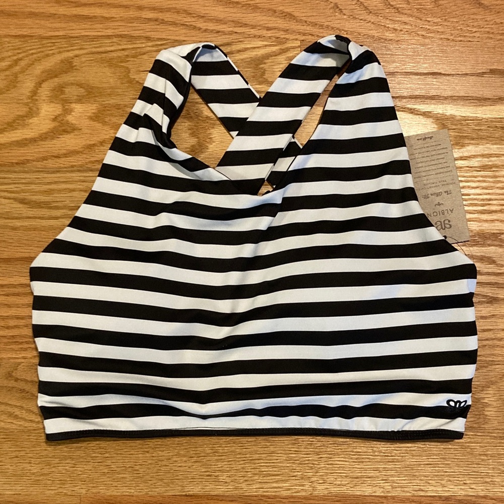 Albion Black and White Stripe “Hang Ten Game Changer” Swim Crop